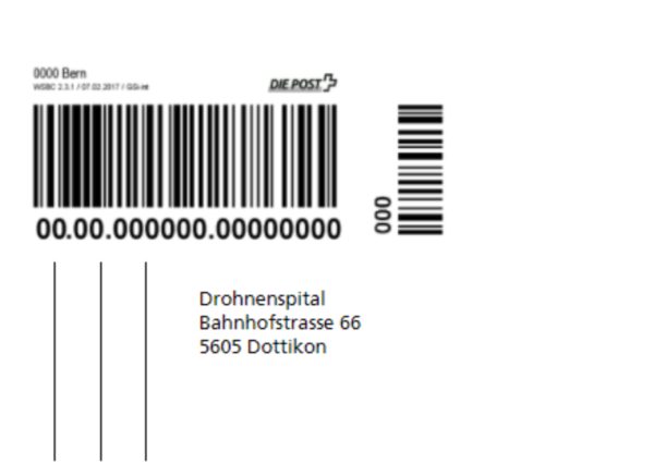 Etikette zum Einsenden für Drohnen (CH) 1